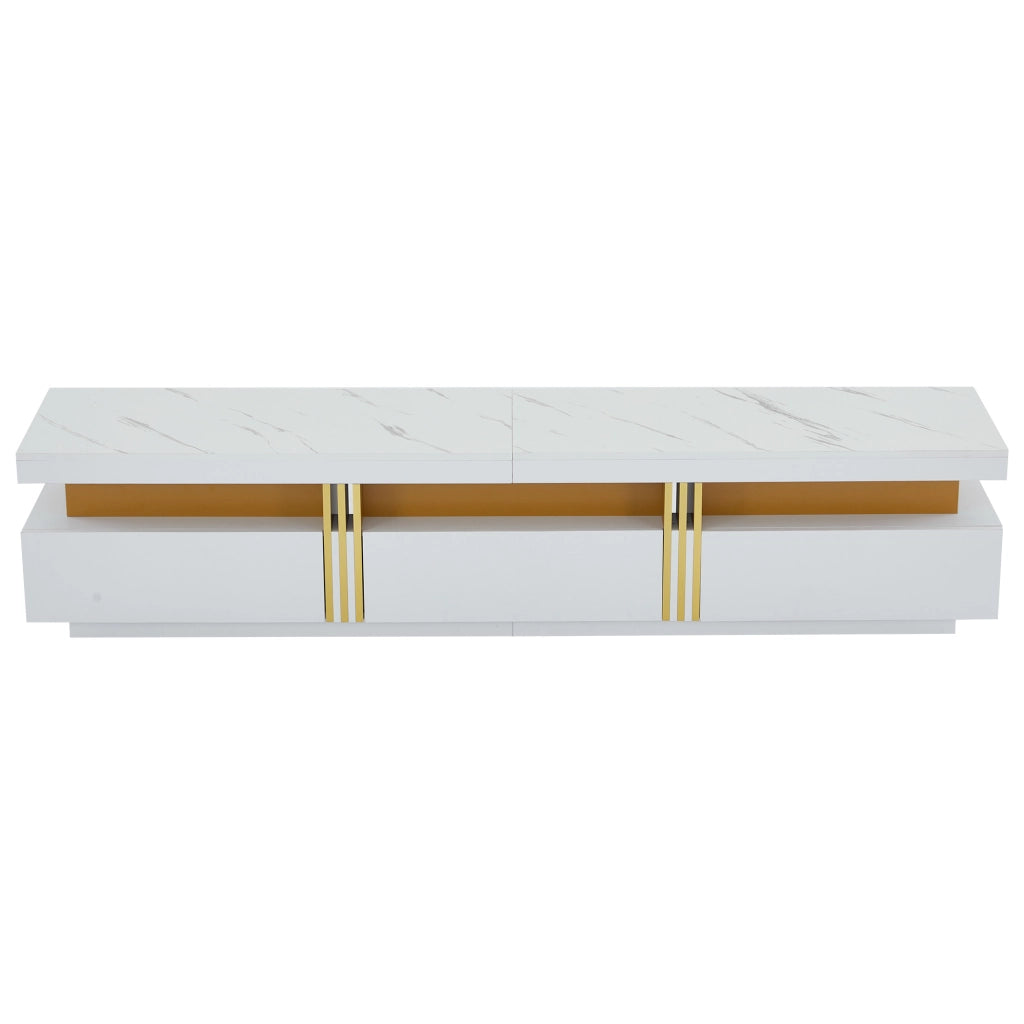Mobile TV basso moderno effetto marmo, 200 x 40 x 42 cm, per TV fino a 90", 3 cassetti e gestione cavi