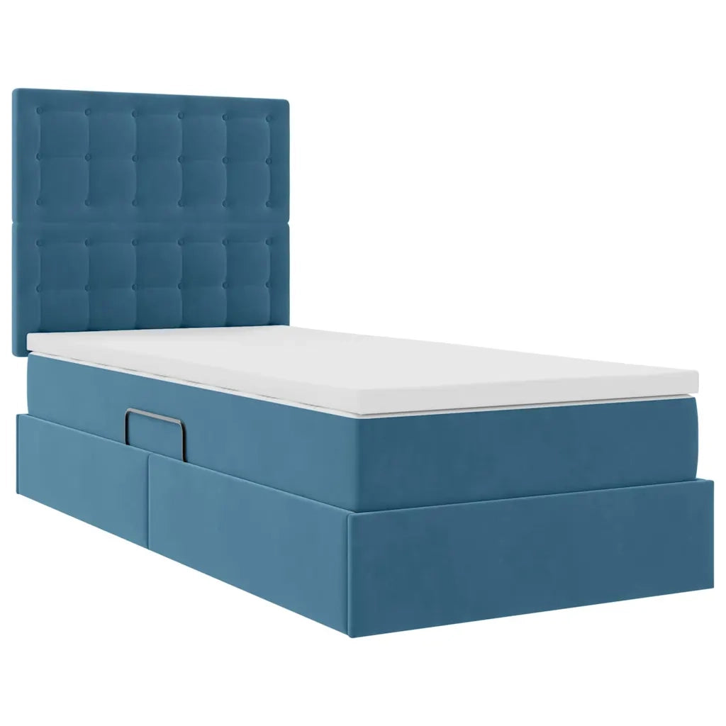 Letto con contenitore e materasso Blu Scuro 90 x 200 cm Velluto