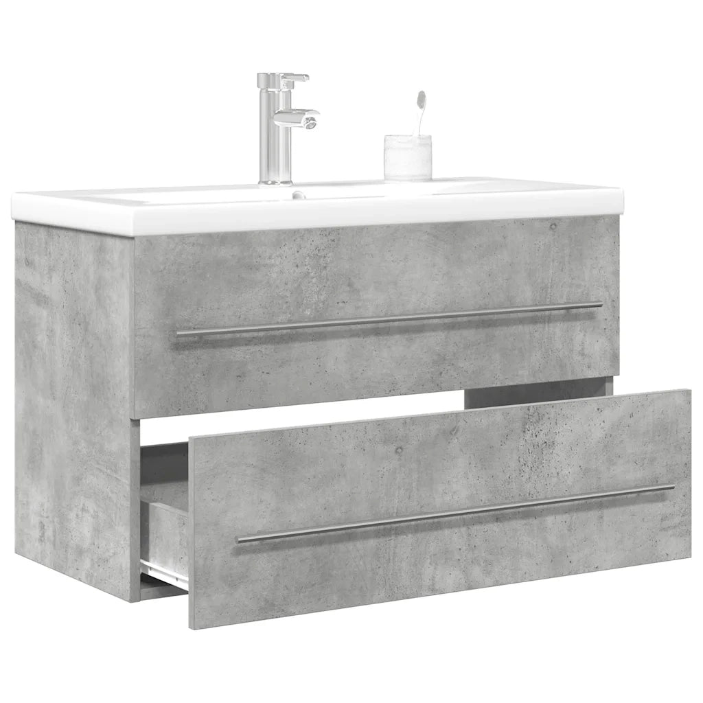 Set Mobili da Bagno 2 pz Grigio Cemento in Legno Multistrato