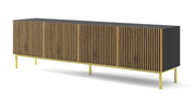 MOBILE RAVENNA F PORTA TV IN MDF VERNICIATO 4D 200 NERO OPACO ROVERE ARTIGIANALE STRUTTURA ORO