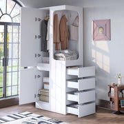 Armadio ¨C Minimal ¨C Bianco 70x40x170 cm con cassetti e riposti appendiabiti