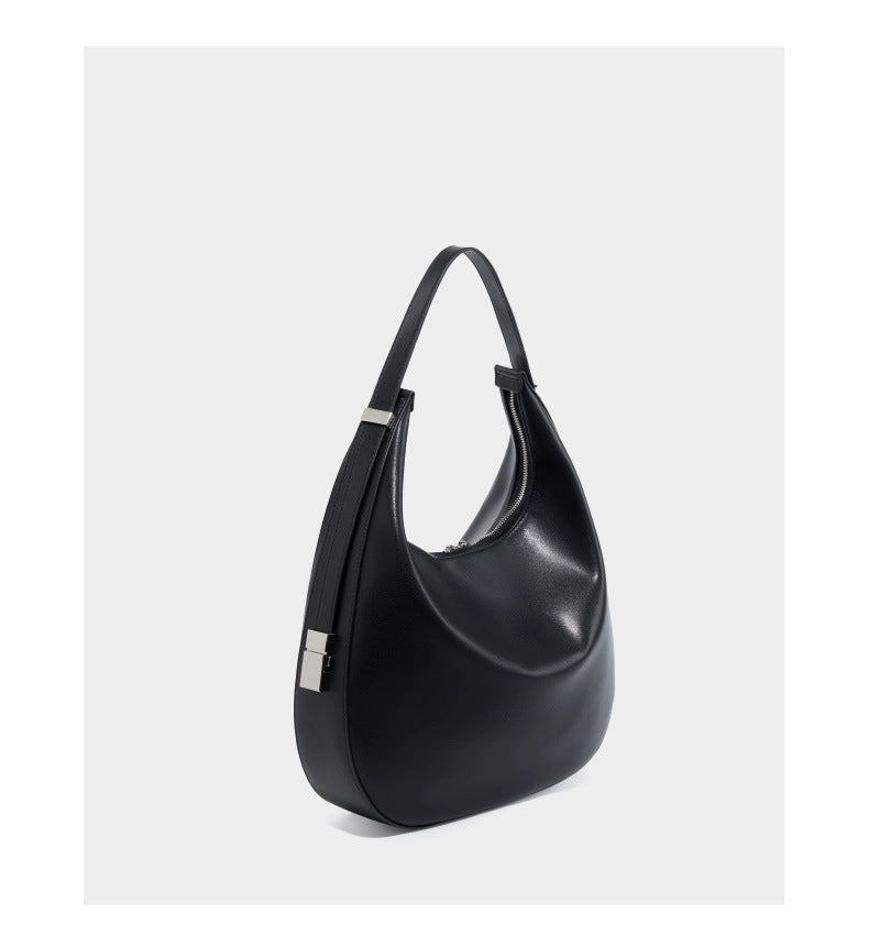 Borsa a tracolla da donna in vera pelle con tracolla larga, colore nero.