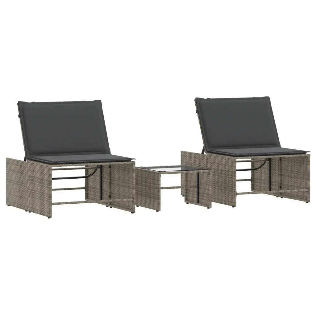 Lettini Prendisole 2 pz | Sdraio da giardino | Lettino da sole con tavolo grigio in polyrattan