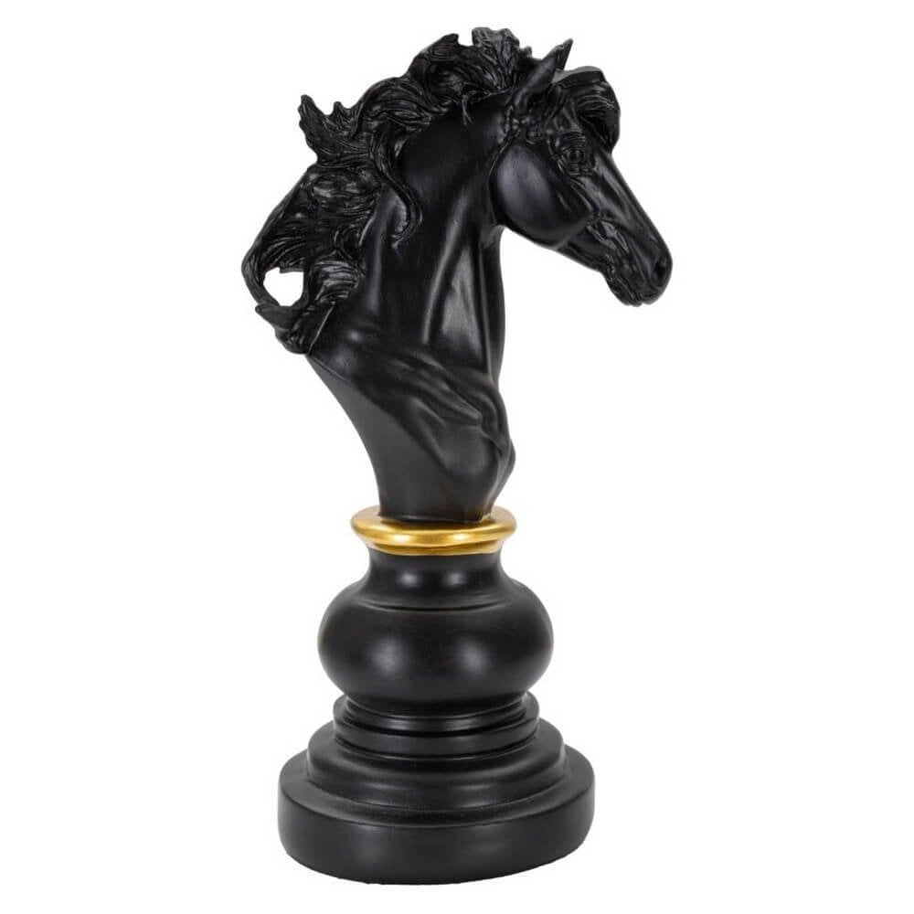 Cavallo degli scacchi decorativo nero e oro 27 cm - CHESS