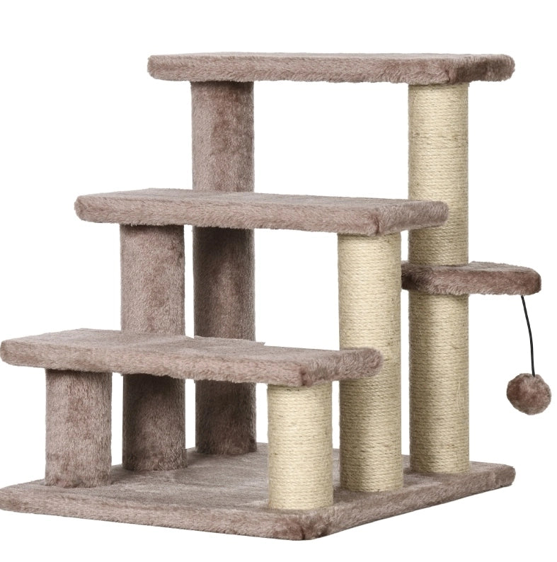Scala tiragraffi per gatti in legno marrone con pallina