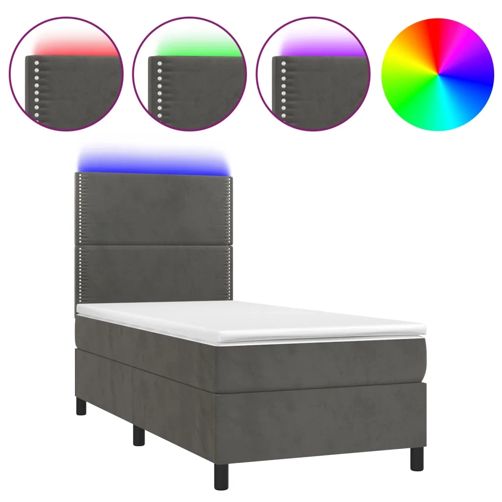 Letto a Molle con Materasso e LED-Struttura Letto con Materasso Grigio Scuro 100x200 cm 569810