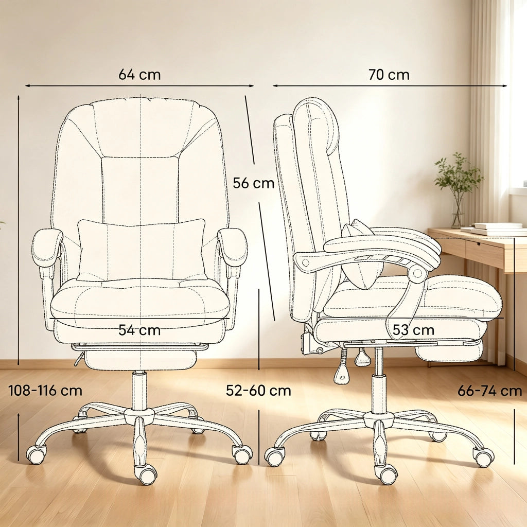 Sedia da ufficio ergonomica in velluto reclinabile fino a 155° con poggiapiedi e cuscino lombare grigio