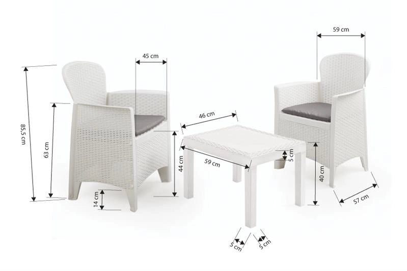 MAURY'S AKITA SALOTTO DA GIARDINO CON CUSCINI 3 PZ BIANCO