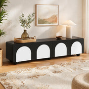 Mobile porta TV con due cassetti e ante centrali in MDF e pannello truciolare nero e bianco 180 × 38 × 45 cm