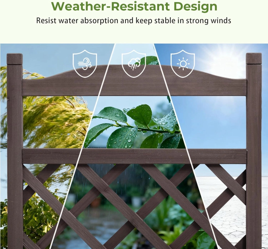Fioriera in legno con grigliato e ruote, rialzata, resistente alle intemperie con fori di drenaggio, per giardino, balcone e terrazza, 49 x 28 x 116 cm – Marrone