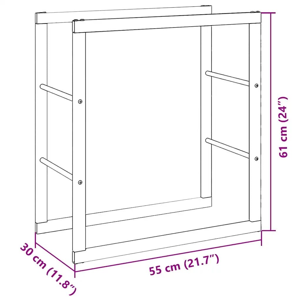 Rastrelliera per Legna da Ardere-Portalegna Nera 55x30x61 cm in Acciaio