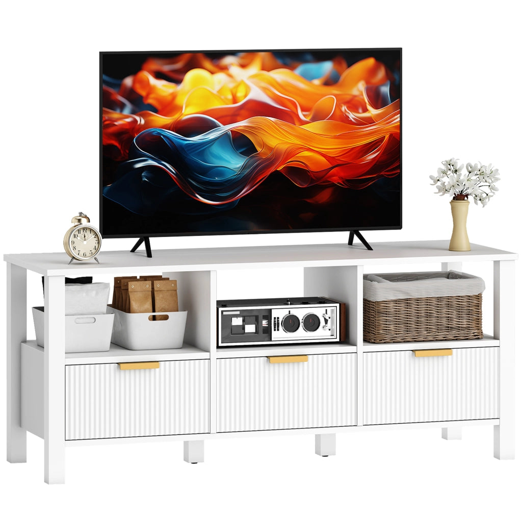 Mobile TV Moderno con 3 Cassetti e 3 Ripiani Aperti per Televisione 43-55 Pollici ¨C zephmum ¨C Bianco 120x39.5x50 cm