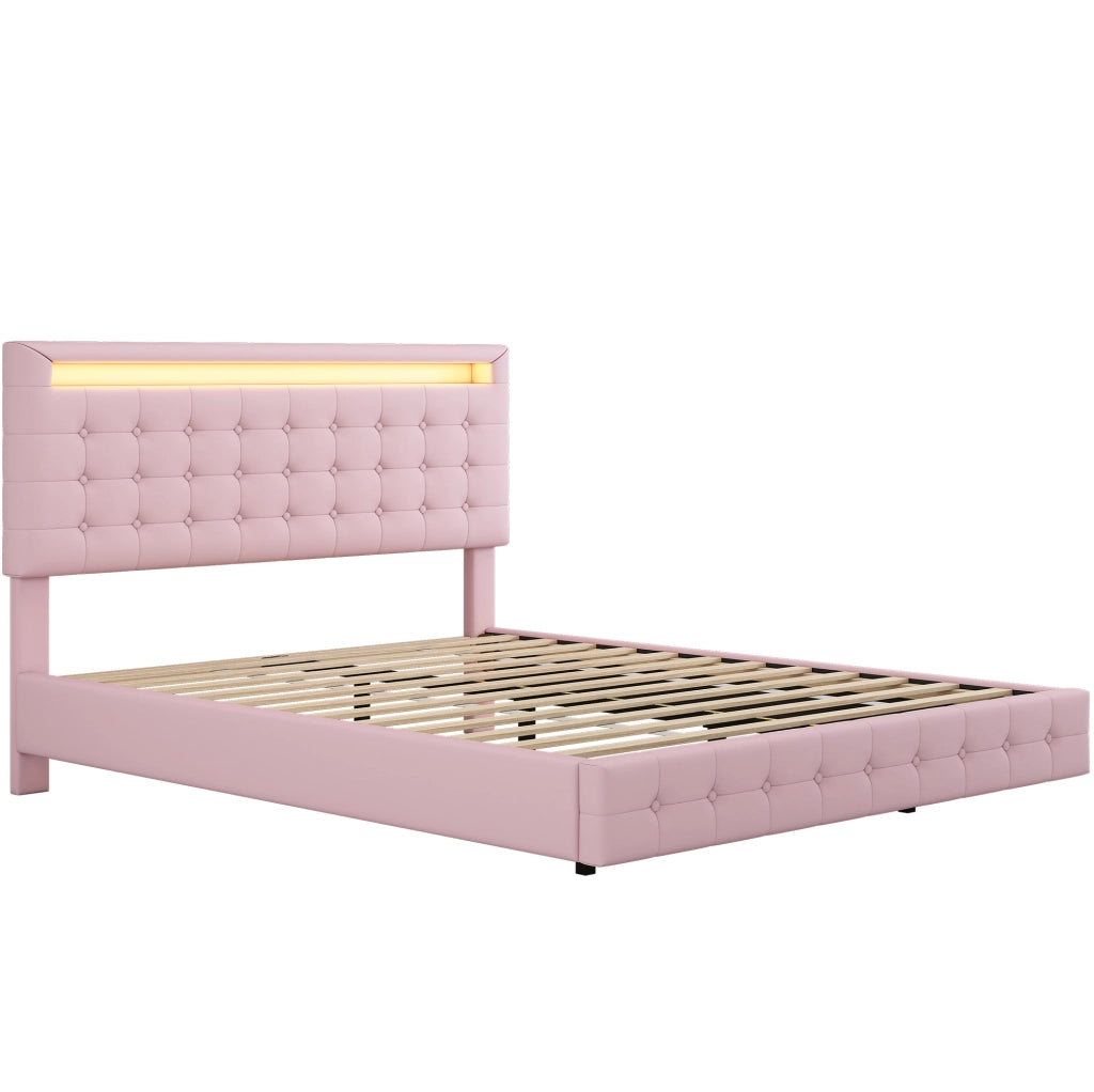 Letto matrimoniale 140x200 cm; LED regolabile; testiera regolabile; PU; rosa