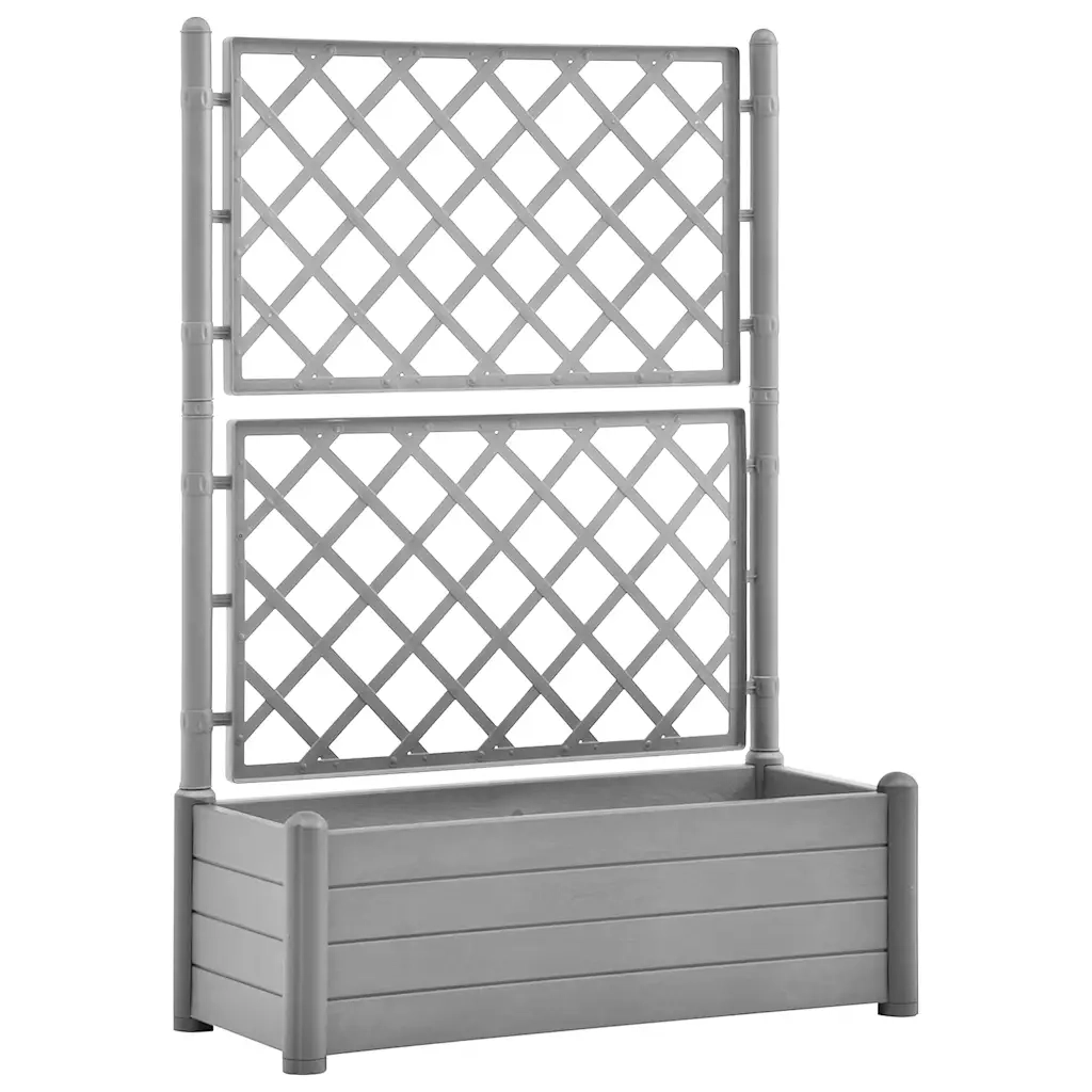 Fioriera da Giardino e Graticcio-Vaso da Esterno-Vaso con Griglia 100x43x142 cm PP Grigio Pietra