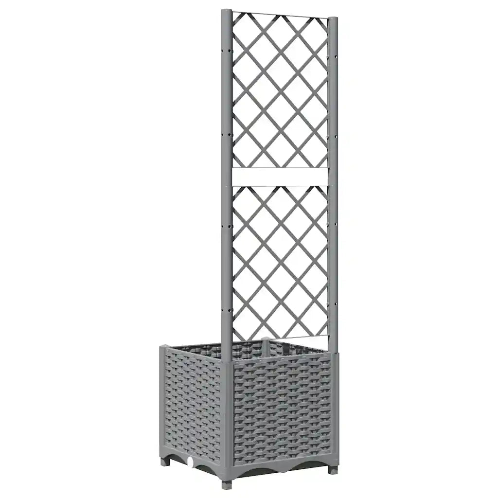Fioriera da Giardino con Graticcio-Vaso da Esterno-Fioriera con Griglia Grigio Chiaro 40x40x136cm PP