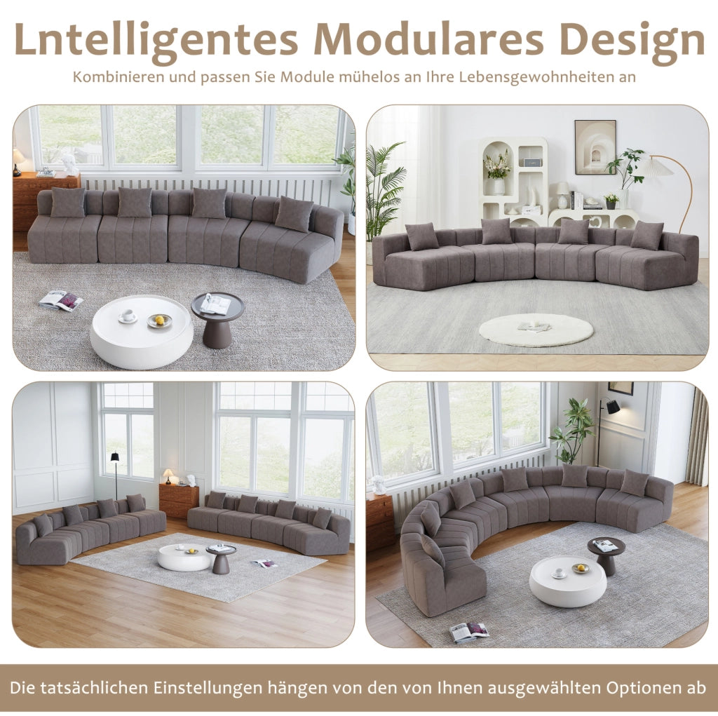 Modulo divano curvo in ciniglia grigio con 2 cuscini