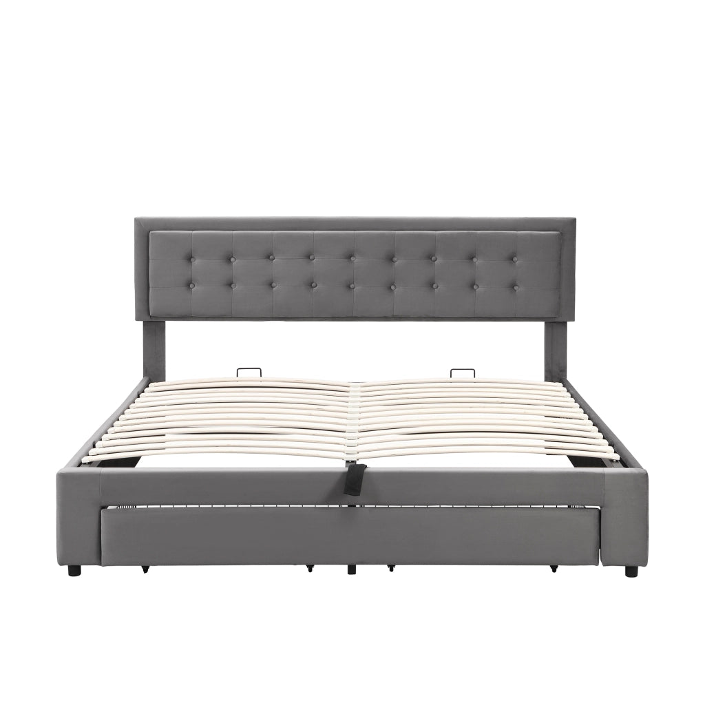 Letto contenitore – 160x200 cm – cassetti rete – velluto grigio