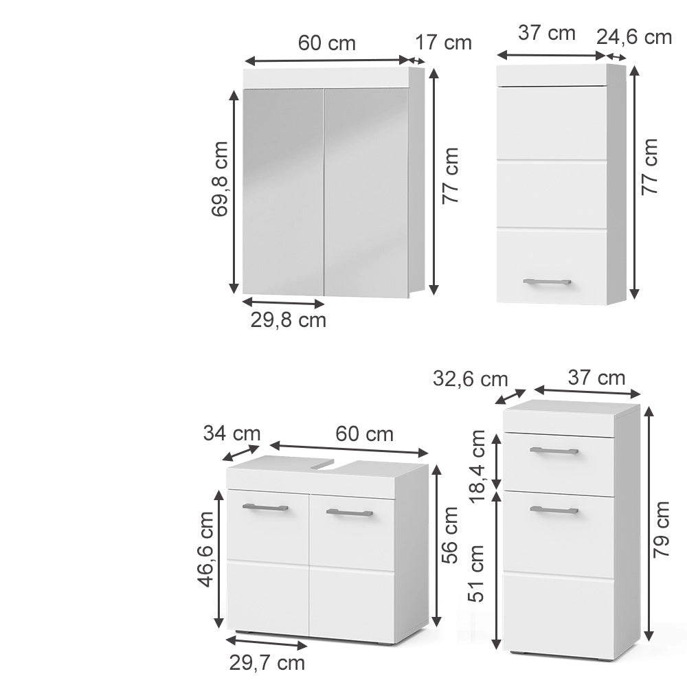 Vicco Set mobili bagno Bianco 4 parti