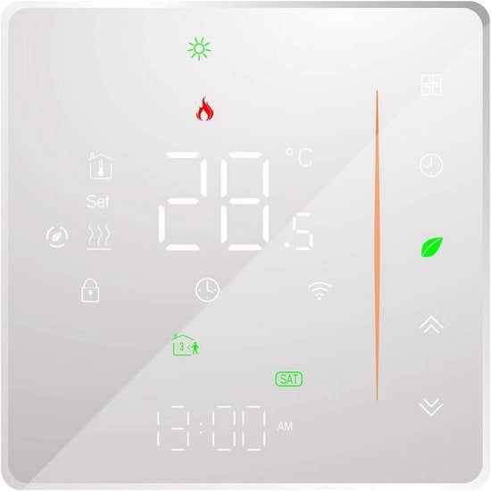 Termostato intelligente Wi-Fi per riscaldamento elettrico a pavimento - Programmabile - Touchscreen - App mobile - Controllo vocale - Compatibile con /casa - 16 A - Bianco