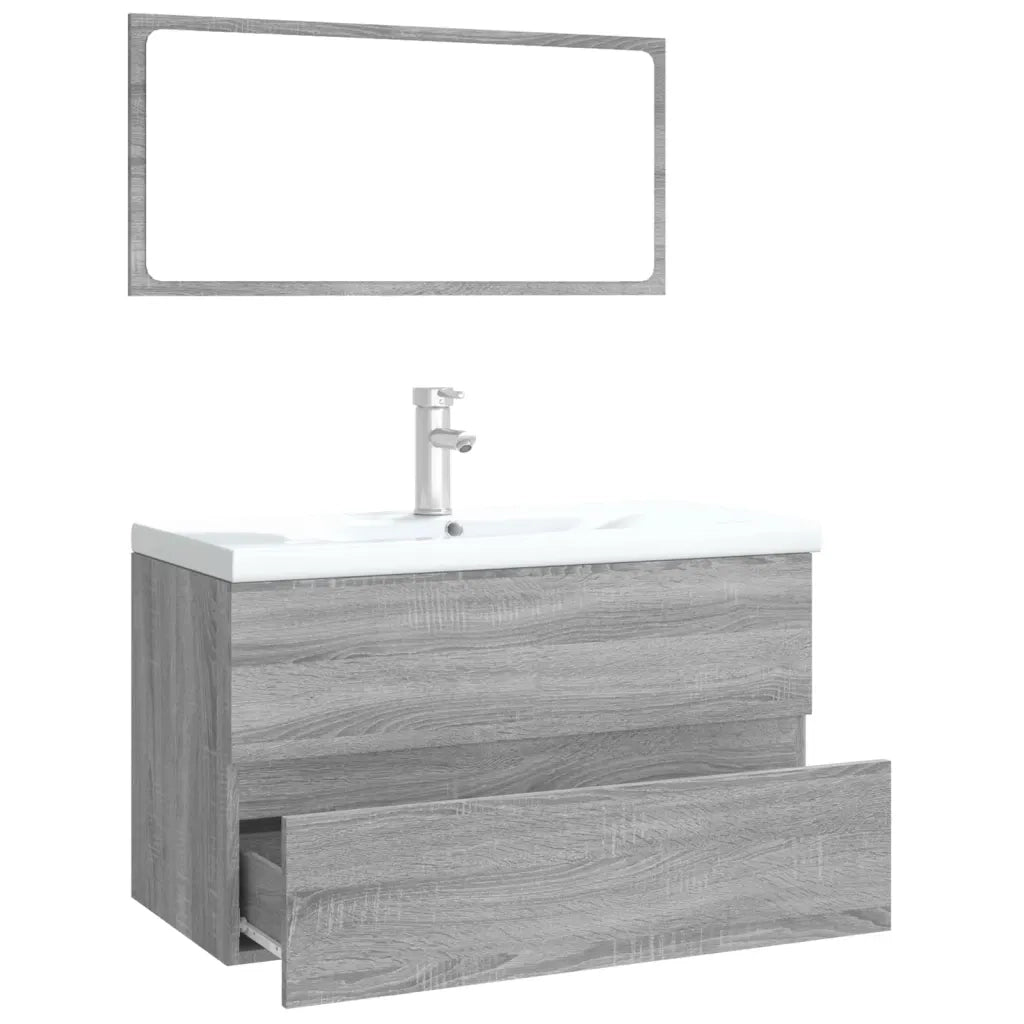 Set di Mobili da Bagno Grigio Sonoma in Legno Multistrato 3120352