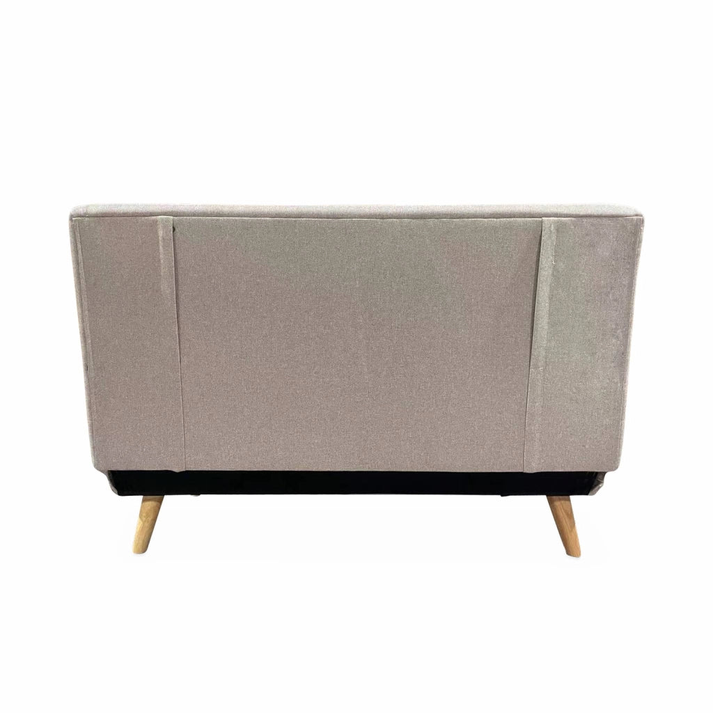 Divano letto in tessuto con gambe in legno, 2 posti, beige