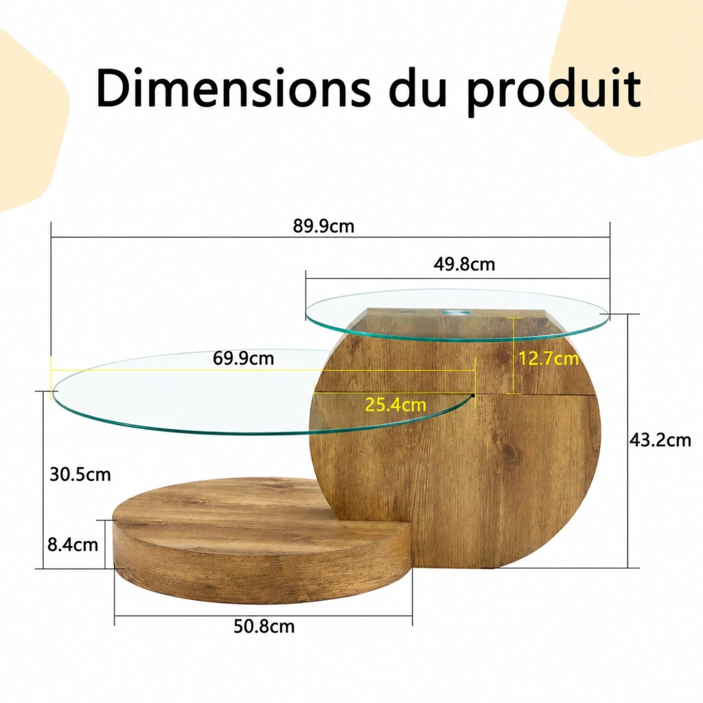 TAVOLINO DA CAFFÈ moderno in vetro temperato e MDF, trasparente, Ø 49,8 cm e 69,8 cm