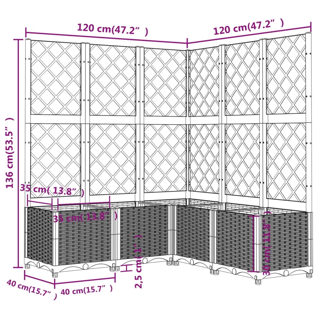 Fioriera | Cassetta per fiori | Vaso da Giardino con Graticcio Marrone 120x120x136 cm in PP