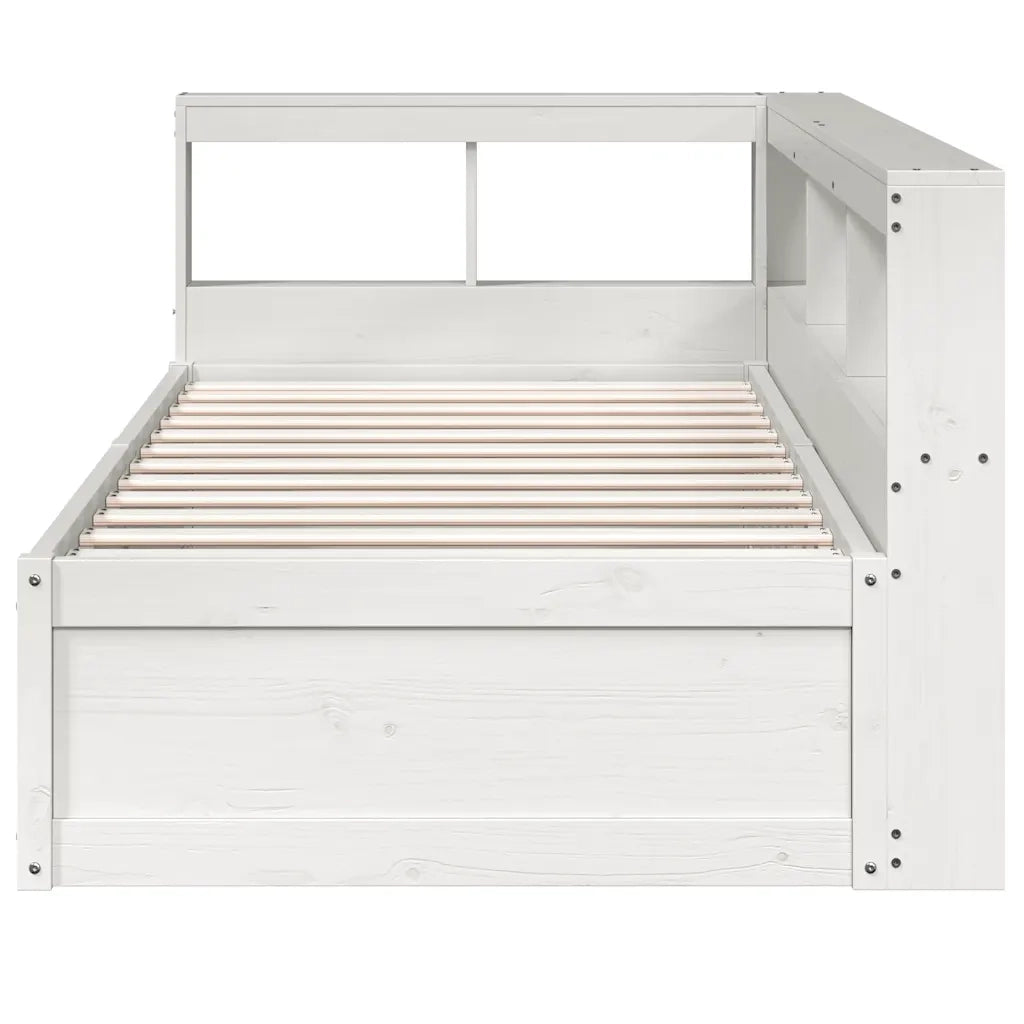 Letto Libreria senza Materasso-Struttura Letto con contenitore Bianco 90x190 cm Massello Pino 676491