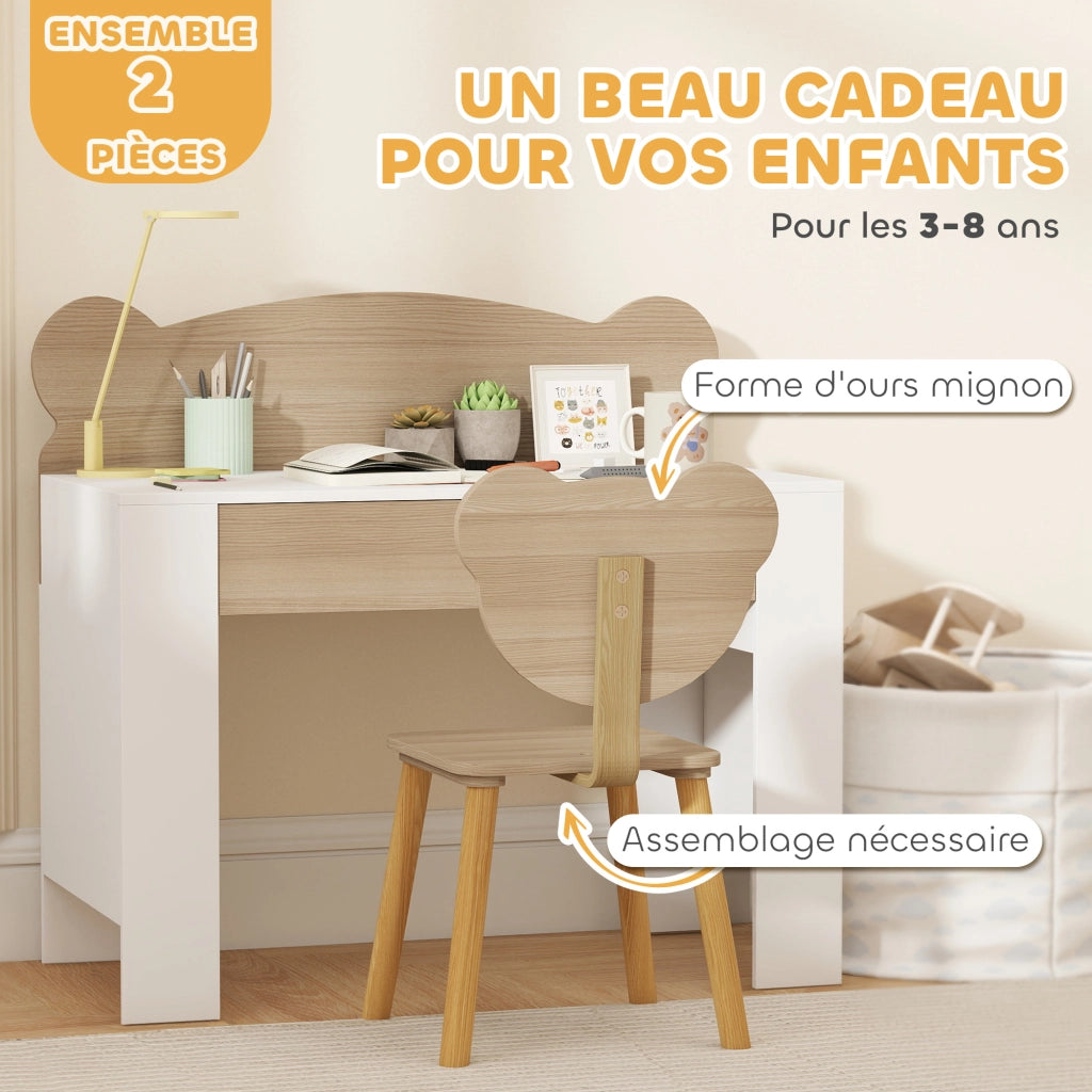 Scrivania per bambini con sedia ¨C zephmum ¨C legno naturale 80x41x74,5 cm