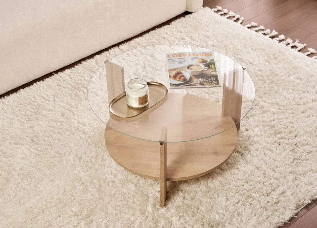 Canevino, Tavolino da Salotto Forma Rotondo, 75x75x40h cm Marrone Rovere