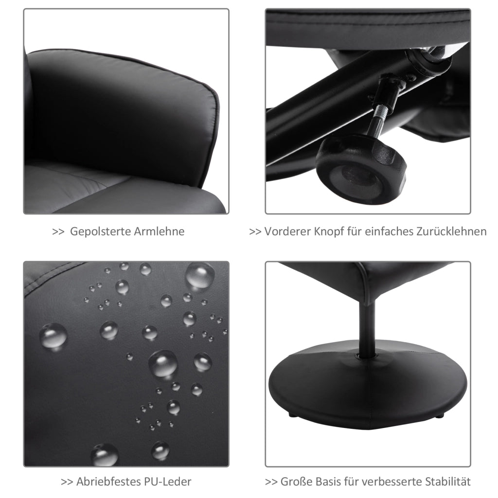 POLTRONA Massaggiante Reclinabile 76x81x105 cm Nero in Pelle rigenerata