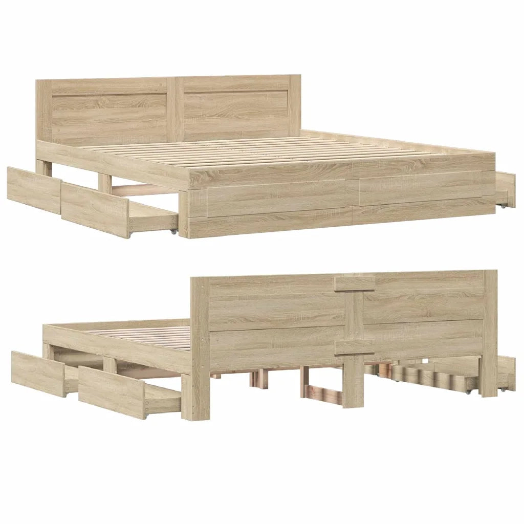 Struttura del letto 2 pcs Sonoma 193 x 203 cm Legno multistrato 3402856