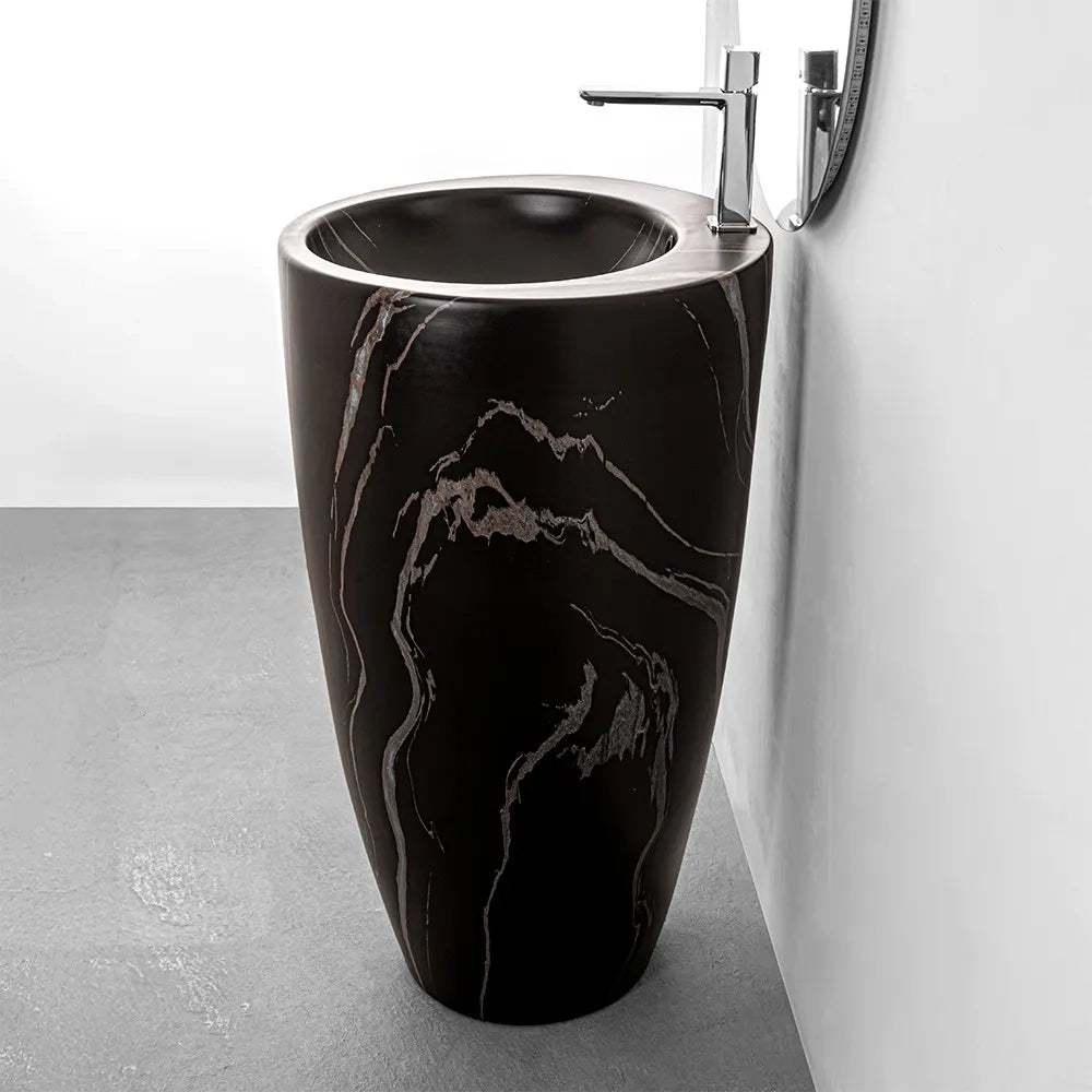 Lavandino freestanding da terra 50x85h cm effetto marmo nero Tokyo