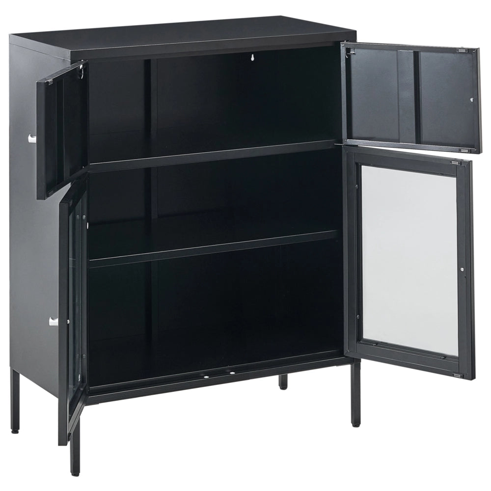 Vetrinetta in ferro nero con 2 ante in vetro e 2 scomparti chiusi Stile scandinavo