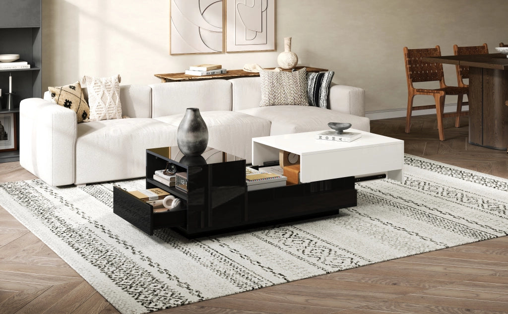 TAVOLINO DA SALOTTO 100 x 50 x 38 cm Bianco/Nero in pannello di particelle con 2 cassetti