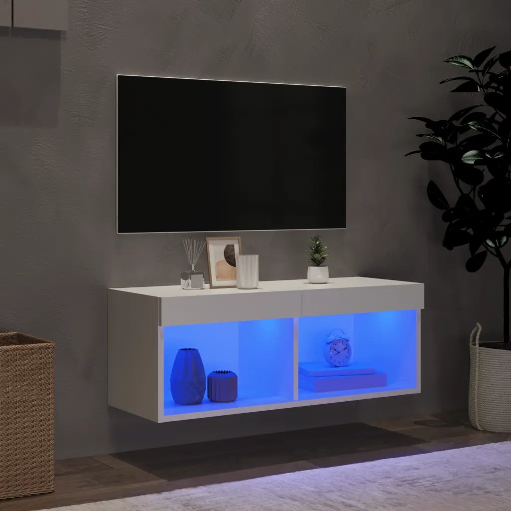 Mobile Porta TV con Luci LED-Mobile per TV-Credenza TV Bianco 80x30x30 cm
