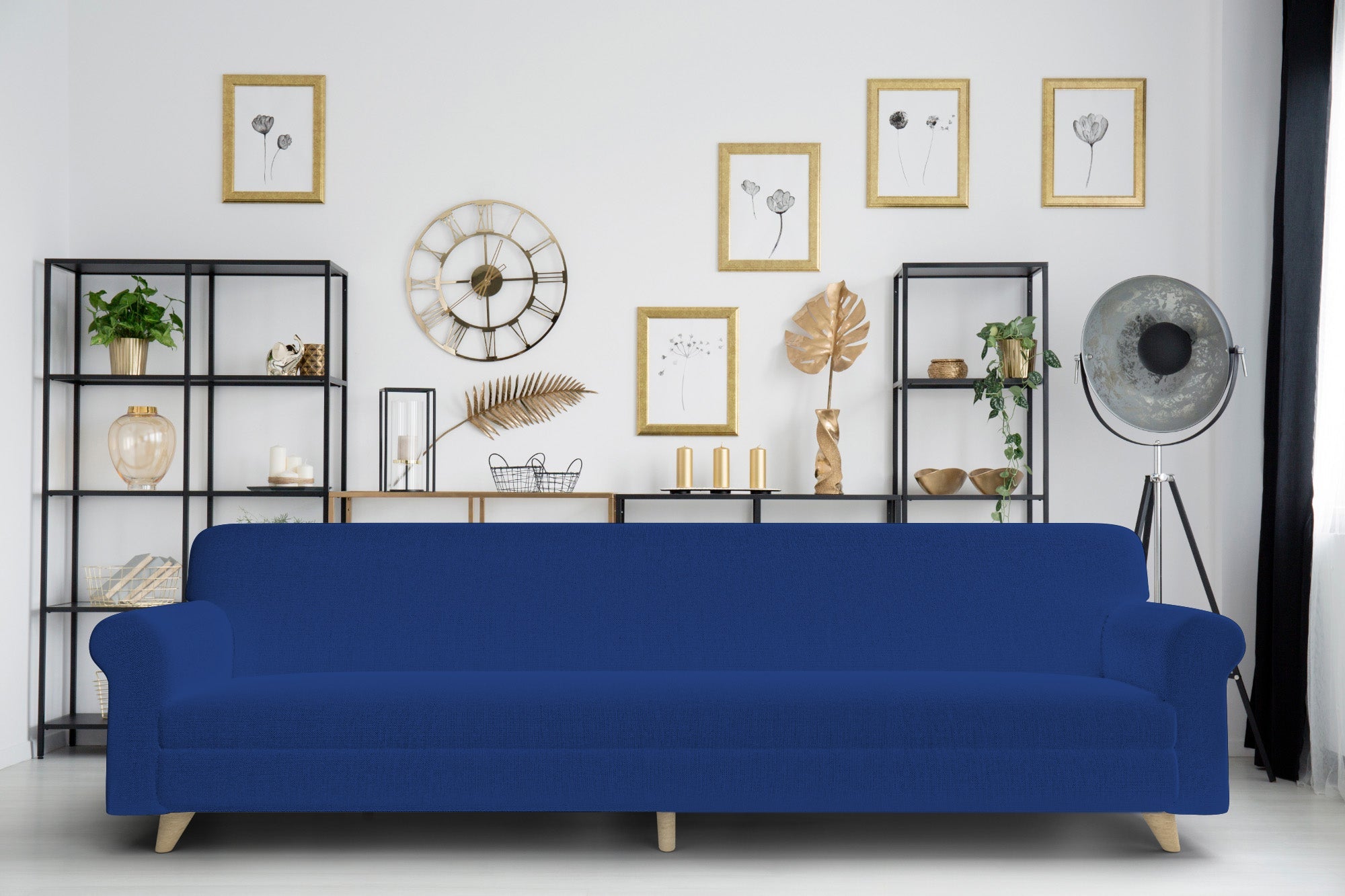 Copridivano Elasticizzato 4 Posti in Poliestere Blu Elettrico