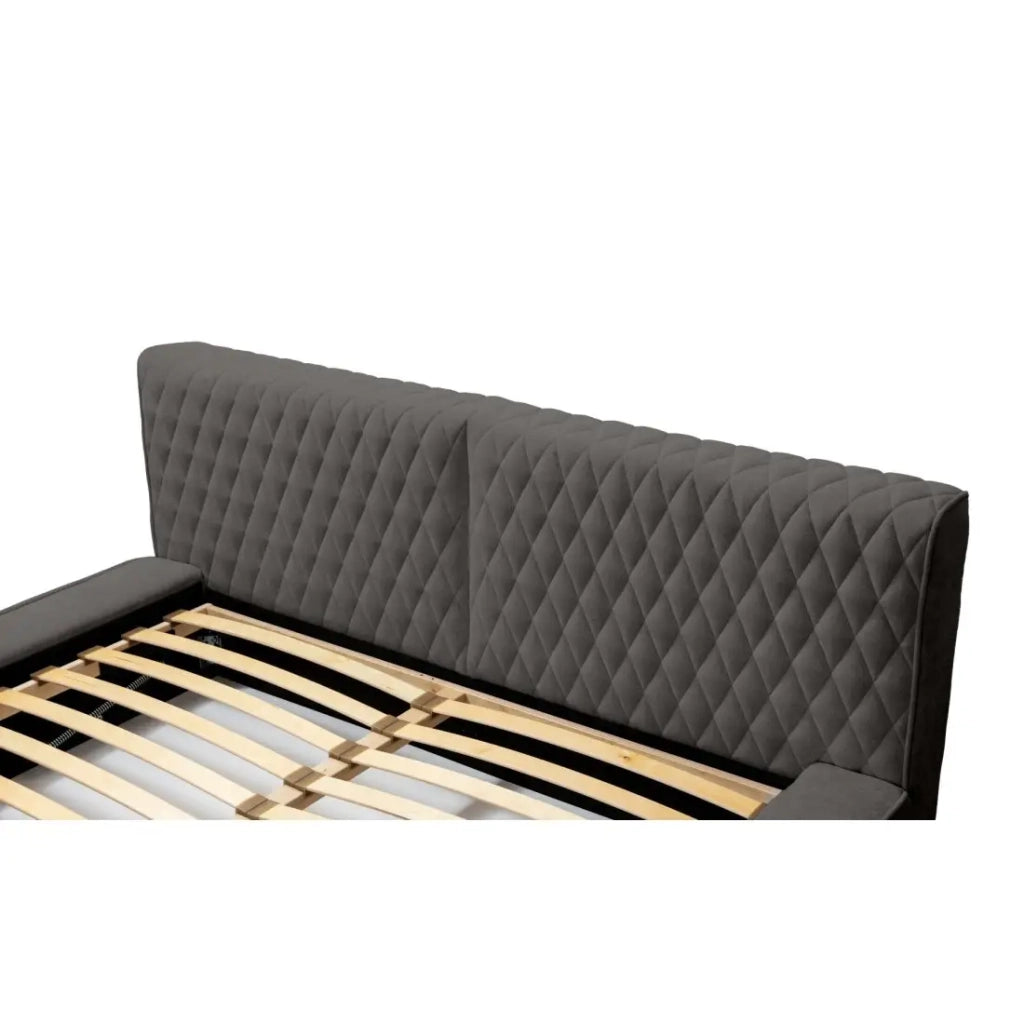 Lit coffre VERNON – Tessuto bouclé di ciniglia Antracite profondo – 140x200 cm – Rete a doghe sollevabile – Design di alta gamma