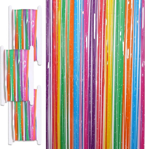 Tendine con frange scintillanti - 3 pezzi | Decorazioni per festa di compleanno con strisce colorate - 25 metri