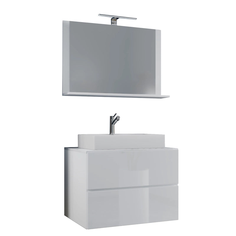 Luce di Ezooza Mobile Sospeso con 2 cassetti Large con lavabo in ceramica di alta qualità e specchio, Bianco , lavabo Bianco