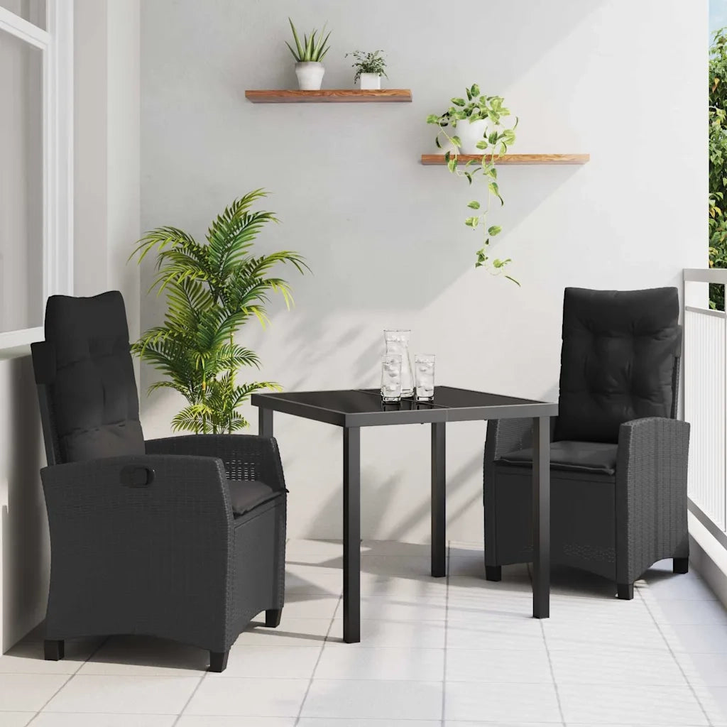 Set da Pranzo per Giardino con cuscino 3 pcs Nero polyrattan 3380372