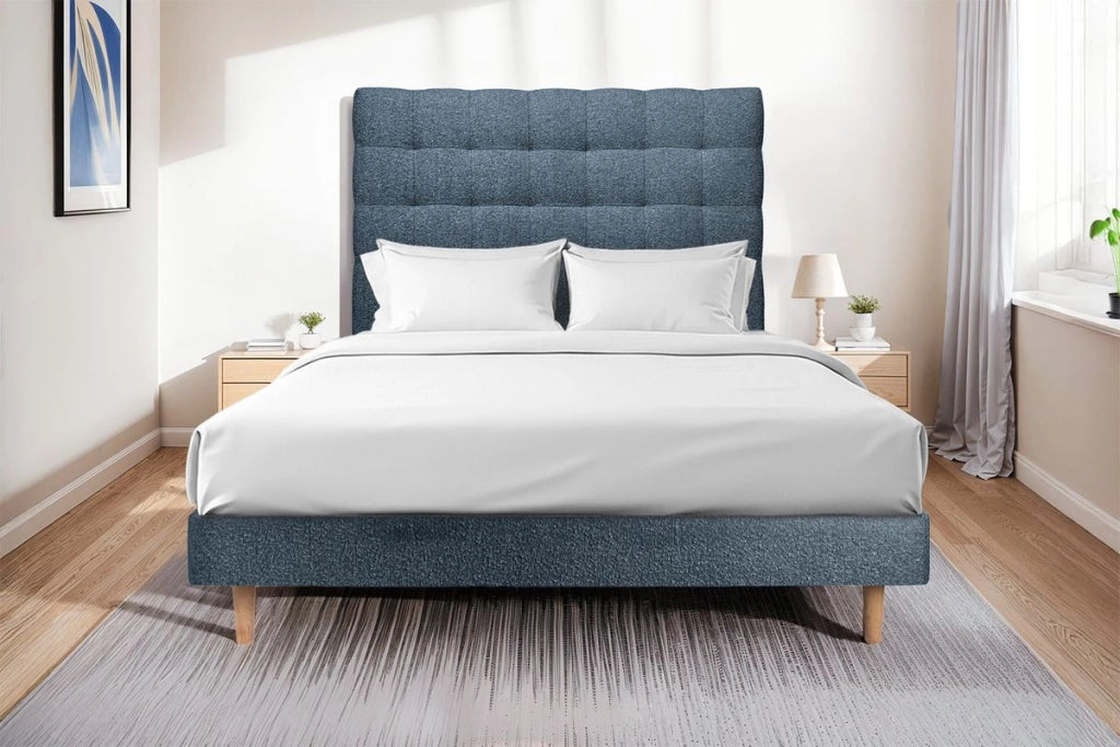 Letto 135x190 cm con testata imbottita - tessuto bouclé
