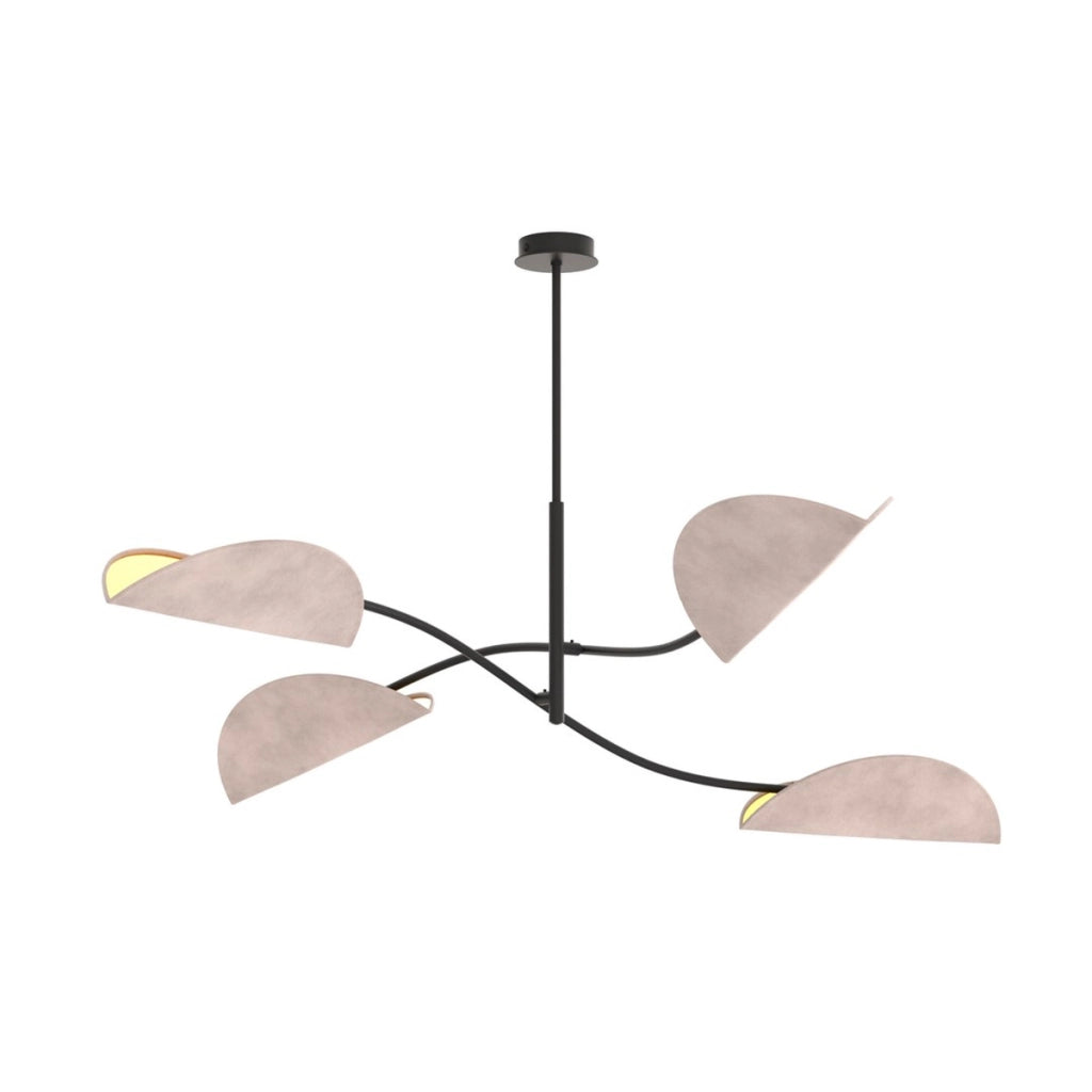 Lampada a sospensione Lotus in acciaio nero e velluto grigio