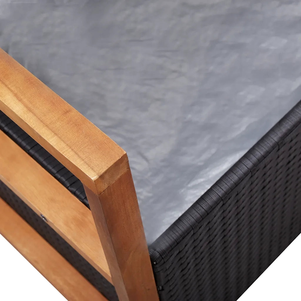 Cassapanca-Panca con Contenitore-Baule 115 cm in Polyrattan e Legno Massello di Acacia Nero