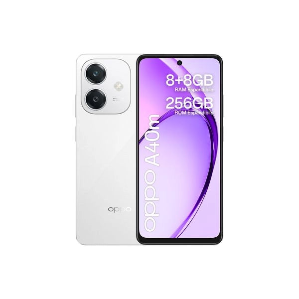 Oppo a40m smartphone, fotocamera ai 50mp, selfie 5mp, display 6.67” 90hz lcd hd+, 5100mah, ram 16 gb (8+8) + rom 256gb, ip54, [versione italia], starlight white - OPA40MW-256