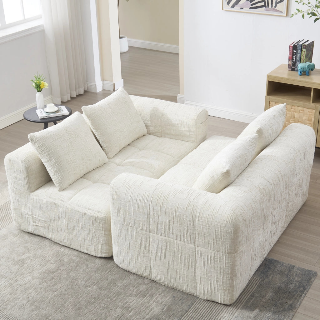 Divano Lineare 2 Posti Chaise Longue con Tasche Laterali e Cuscino Design Ergonomico in Ciniglia Beige 158 × 90 × 60 cm