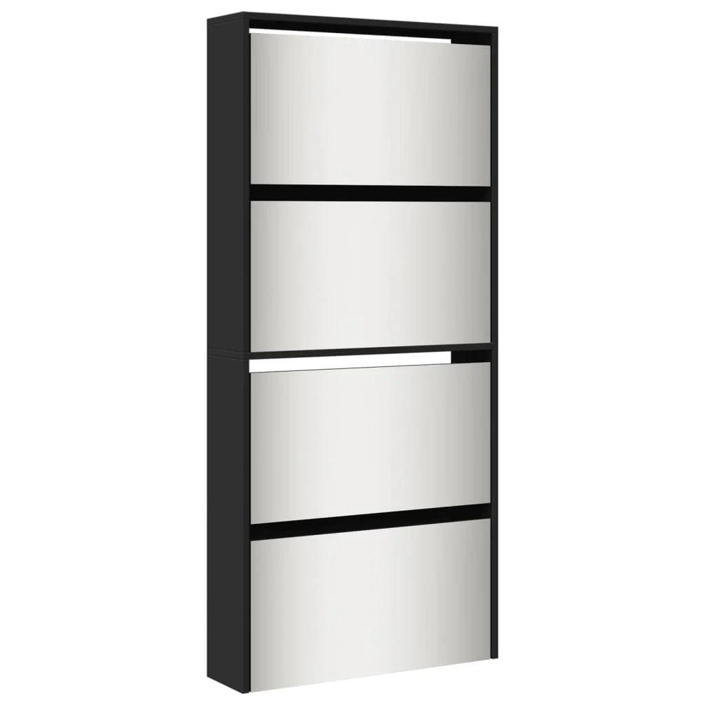 Scarpiera mobiletto portascarpe mobile per ingresso/corridoio/soggiorno con specchio 4 ripiani 63 x 17 x 134 cm nero 02_0021416