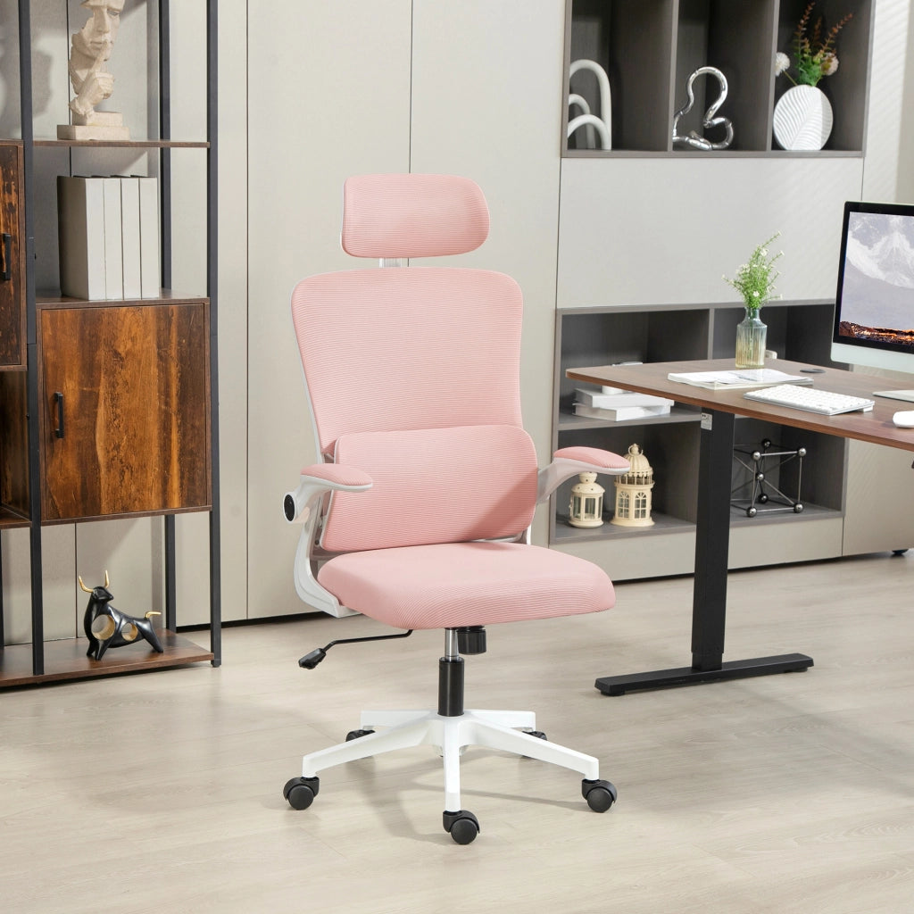 Sedia da Ufficio Regolabile e Reclinabile con Poggiatesta ¨C Minimal ¨C Tessuto a Rete, Rosa, 60x59x114-122 cm