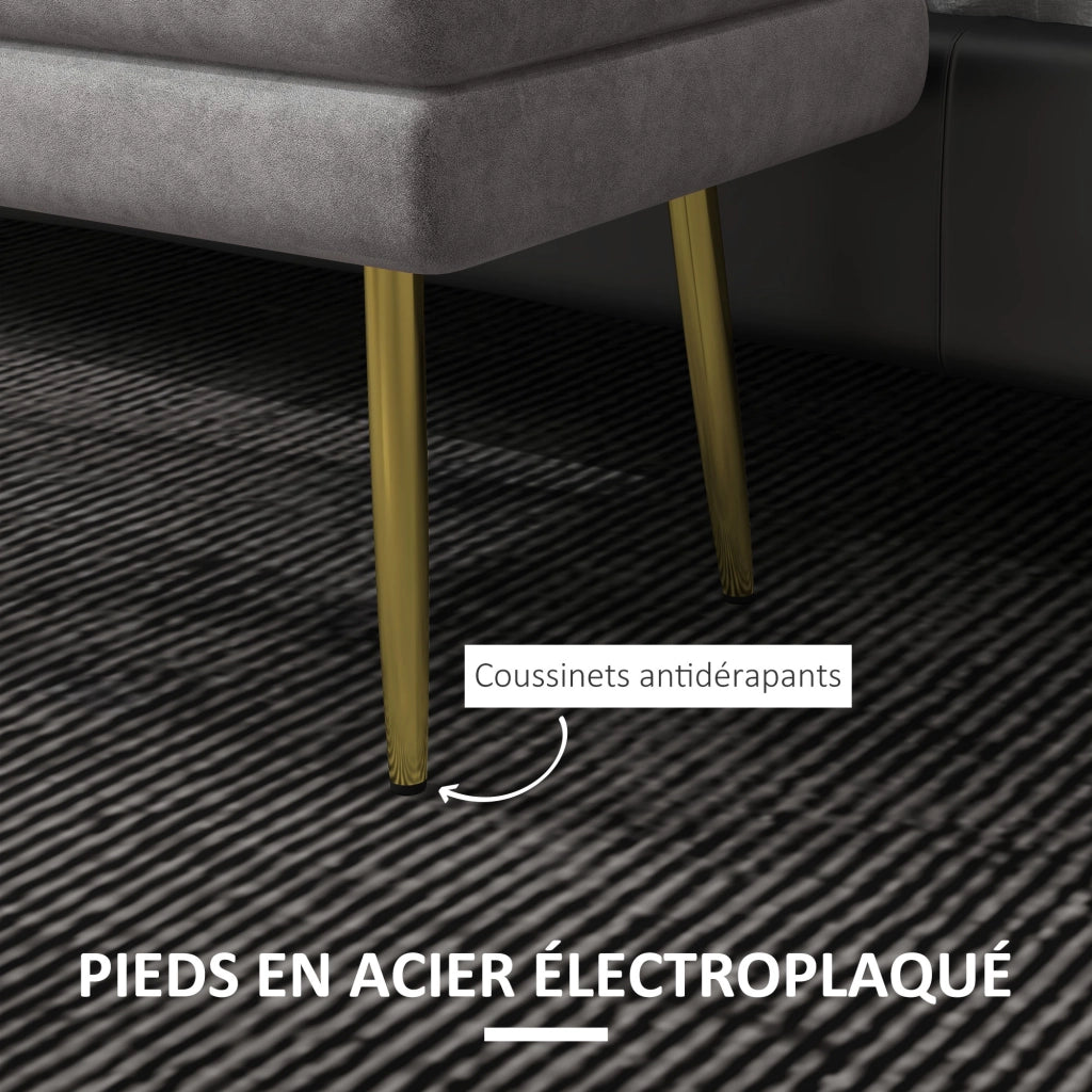 Panca contenitore ingresso con cuscino in velluto ¨C Xylo ¨C grigio e dorato 79,5x37,5x43 cm