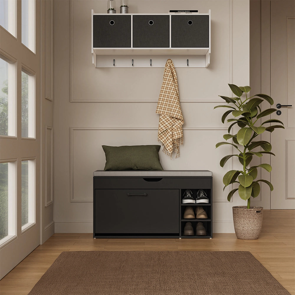 Vicco Panca scarpiera da ingresso Nero/Grigio 90 x 50 cm con sedile